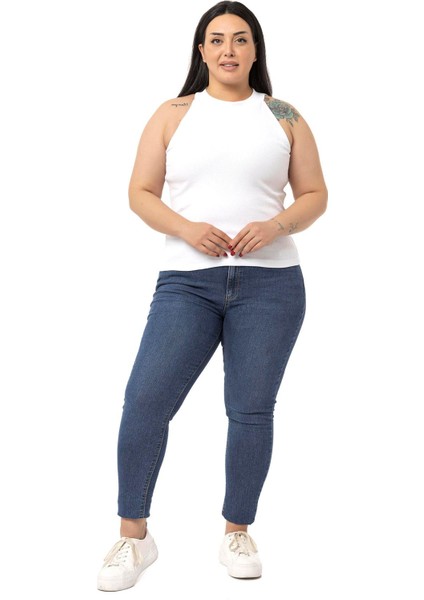 Büyük Beden Halter Yaka Yarım Balıkçı Fitilli Kaşkorse Beyaz Body fiyatları