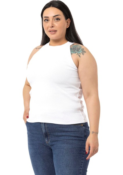 Büyük Beden Halter Yaka Yarım Balıkçı Fitilli Kaşkorse Beyaz Body fırsatları