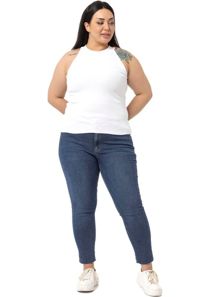 Büyük Beden Halter Yaka Yarım Balıkçı Fitilli Kaşkorse Beyaz Body indirimleri