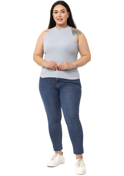 Büyük Beden Halter Yaka Yarım Balıkçı Fitilli Kaşkorse Gri Body fiyatları