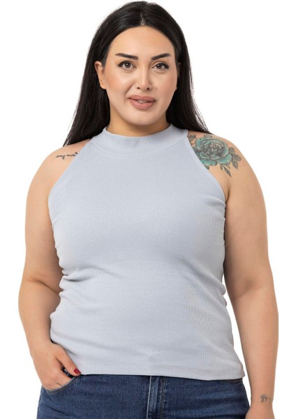 Büyük Beden Halter Yaka Yarım Balıkçı Fitilli Kaşkorse Gri Body fırsatları