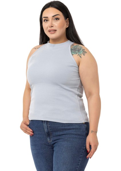 Büyük Beden Halter Yaka Yarım Balıkçı Fitilli Kaşkorse Gri Body indirimleri