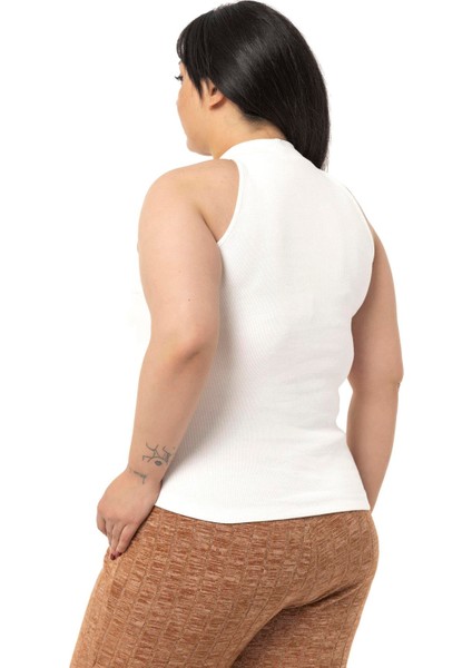 Büyük Beden Halter Yaka Yarım Balıkçı Fitilli Kaşkorse Ekru Body modelleri