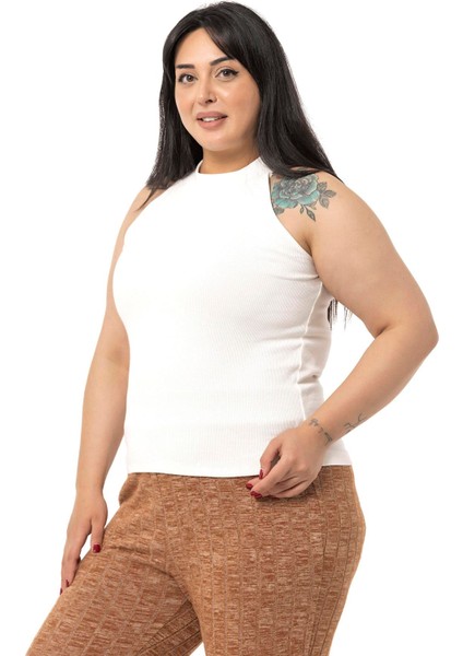 Büyük Beden Halter Yaka Yarım Balıkçı Fitilli Kaşkorse Ekru Body fırsatları