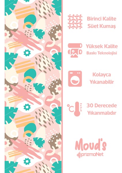 Pastel Çiçek ve Yaprak Desenli Süet Dertsiz Masa Örtüsü