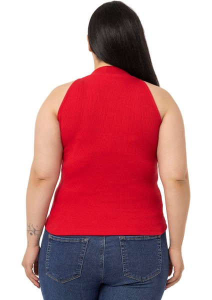 Büyük Beden Halter Yaka Yarım Balıkçı Fitilli Kaşkorse Kırmızı Body modelleri