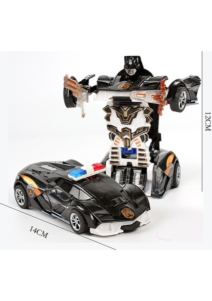 (Iki Adet) Çarpışma Deformasyon Oyuncak Araba Autobot Robot Atalet Etkisi Tek Düğme Deformasyon Araba Çocuk Hediye (Yeni Rambo Polis Arabası Siyah - Renkli Kutu) (Yurt Dışından)