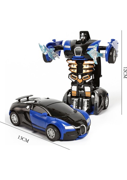 (Iki Adet) Çarpışma Deformasyon Oyuncak Araba Autobot Robot Atalet Etkisi Bir Düğme Deformasyon Araba Çocuk Hediye (Bugatti Mavi Renkli Kutu) (Yurt Dışından)