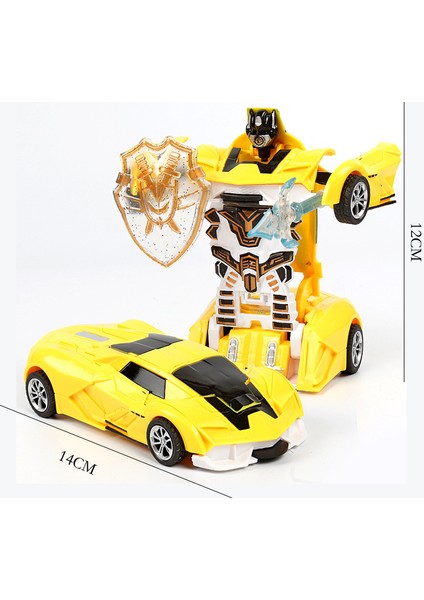 (Iki Adet) Çarpışma Deformasyon Oyuncak Araba Autobot Robot Atalet Etkisi Bir Düğme Deformasyon Araba Çocuk Hediye (Yeni Rambo Sarı Renkli Kutu) (Yurt Dışından)