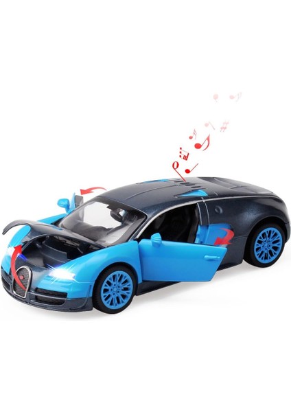 Saytay Model Arabalar, 1:32 Bugatti Veyron Alaşımlı Işıklı ve Sesli Pres Döküm ARABALAR(MAVI)ST-001 (Yurt Dışından) modelleri