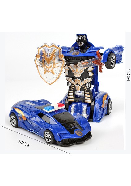(Iki Adet) Çarpışma Deformasyon Oyuncak Araba Autobot Robot Atalet Etkisi Bir Düğme Deformasyon Araba Çocuk Hediye (Yeni Rambo Polis Arabası Mavi Renkli Kutu) (Yurt Dışından)