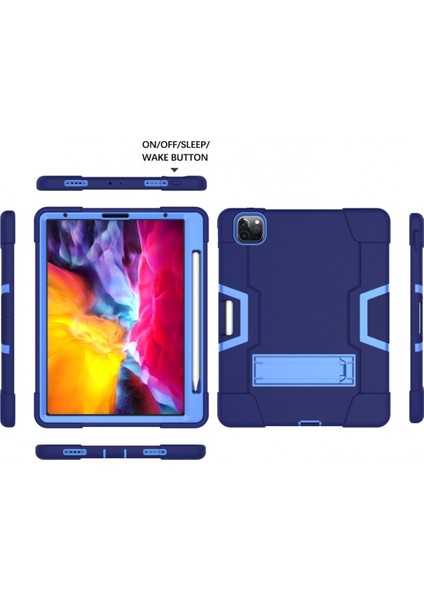iPad Pro 11 2020 Için, iPad Pro 11 2020 Için Hibrit Ağır Hizmet Tipi Üç Katmanlı Tam Gövde Darbeye Dayanıklı Sağlam Kılıf (Mavi) (Yurt Dışından) fırsatları