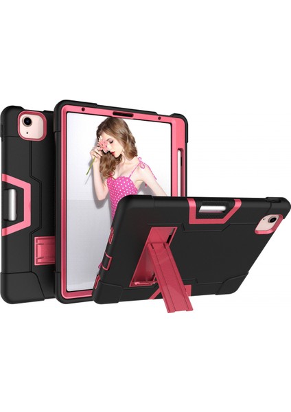iPad Air 4 10.9" 2020 Için Kılıf, Çocuk Dostu Ağır Hizmet Darbeye Dayanıklı Sağlam Kılıf ve 2020'DE Çıkan Apple iPad Air 4 10.9"(Siyah+Kırmızı) Için Yerleşik Kalemlik Standlı (Yurt Dışından)