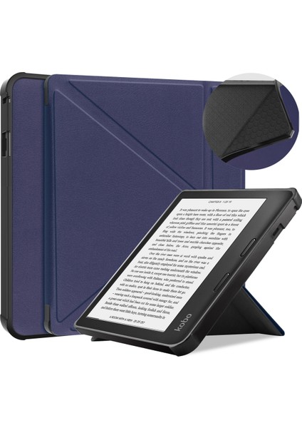 2021'DE Çıkan Kobo Sage 8" E-Okuyucu Için, Yumuşak Tpu Mat Arka Kapak, Manyetik Kapatmalı ve Ayaklı Ince Akıllı Folyo Kapak - Koyu Mavi (Yurt Dışından)