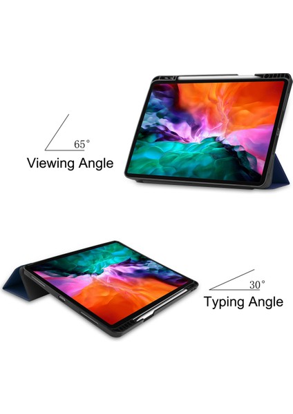 2021 5. Nesil iPad Pro 12.9" Kılıf, Otomatik Uyandırma/uyku Kapağı, Kalem Tutuculu Kapak, Ince Yumuşak Tpu Arka Akıllı Üçe Katlamalı Stand (Koyu Mavi) (Yurt Dışından) fiyatları