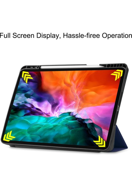 2021 5. Nesil iPad Pro 12.9" Kılıf, Otomatik Uyandırma/uyku Kapağı, Kalem Tutuculu Kapak, Ince Yumuşak Tpu Arka Akıllı Üçe Katlamalı Stand (Koyu Mavi) (Yurt Dışından) modelleri