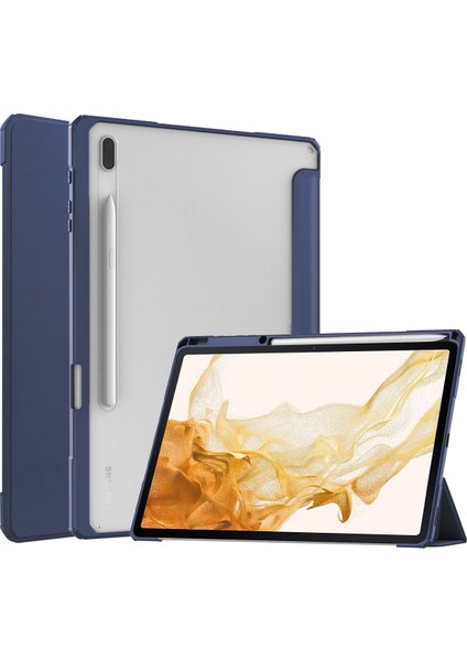 Samsung Galaxy Tab S8+ 12.4 2022 (SM-X800/X806) / Tab S7 Fe 12.4-Inch 2021 / Tab S7 Plus 12.4 2020 Için S Pen Standlı, Otomatik Uyandırmalı Şeffaf Tablet Arkası, Koyu Mavi (Yurt Dışından)