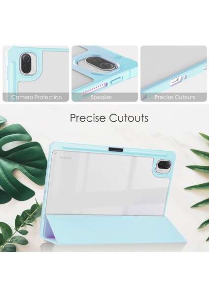 Mi Pad 5 11.0 Inç Için, Akıllı Ince Üç Katlı Stand ve Kalem Tutacağı Otomatik Uyutma/uyandırma Kapağı, Mi Pad 5 Pro 5g 2021 Için Şeffaf Şeffaf Arka Kapak - Mavi (Yurt Dışından) modelleri