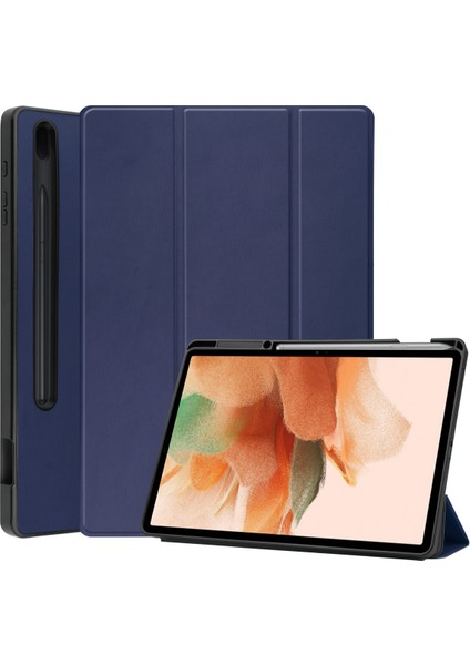 Samsung Galaxy Tab S7 Fe Lite T730/T736 12.4 Inç Için, Darbeye Dayanıklı Tam Gövde Üç Katlı Stand Kalem Tutucu Yuvalı Tpu Arka Kapak Kılıfı/otomatik Uyandırma, Koyu Mavi (Yurt Dışından)