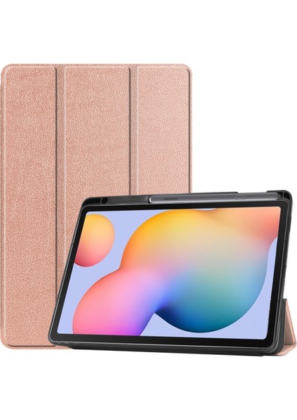 Samsung Galaxy Tab S6/tab S6 Tablet Kılıfı Için 10.4" Birinci Sınıf Deri Ince ve Hafif, Otomatik Uyku/uyandırma Sert Üç Katlı Stand Kapağı (P610/P615) Pembe Altın (Yurt Dışından)