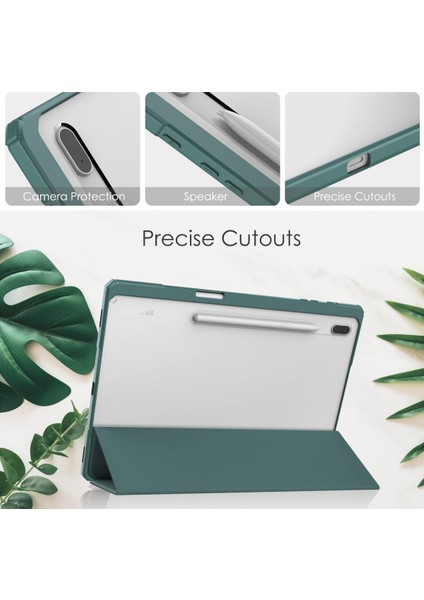Samsung Galaxy Tab S8 + 12.4 2022 (SM-X800/X806) / Tab S7 Fe 12.4-Inch 2021 / Tab S7 Plus 12.4 2020 Için S Pen Standlı, Otomatik Uyandırmalı Şeffaf Tablet Arkası, Koyu Yeşil (Yurt Dışından) modelleri