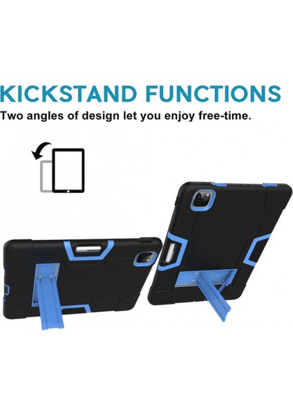 iPad Pro 11 2020 Için, Hibrit Ağır Hizmet Tipi Üç Katmanlı Tam Gövde Darbeye Dayanıklı Dayanıklı Kılıf ve iPad Pro 11 2020 11 Inç Için Standlı (Siyah+Mavi) (Yurt Dışından) fırsatları