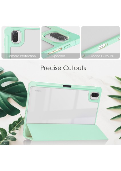 Mi Pad 5 11.0 Inç Için, Akıllı Ince Üç Katlı Stand ve Kalem Tutacağı Otomatik Uyutma/uyandırma Kapağı, Mi Pad 5 Pro 5g 2021 Için Şeffaf Şeffaf Arka Kapak - Nane Yeşili (Yurt Dışından) modelleri