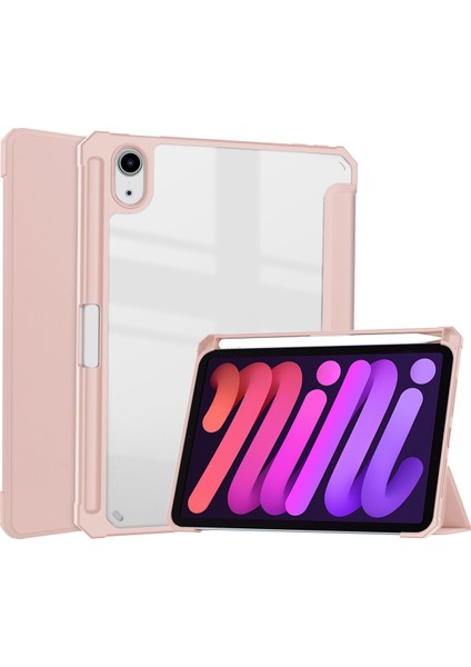 iPad Mini 6 Kılıf Için, iPad Mini 6. Nesil Kılıf 8.3", Kalem Tutuculu, Touch Id/ipencil Şarj Desteği, Şeffaf Sert Sırtlı, Pembe Altın (Yurt Dışından)