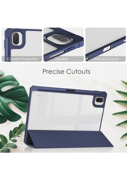 Mi Pad 5 11,0 Inç Için, Akıllı Ince Üç Katlı Stand ve Kalem Tutacağı Otomatik Uyutma/uyandırma Kapağı, Mi Pad 5 Pro 5g 2021 Için Şeffaf Şeffaf Arka Kapak - Koyu Mavi (Yurt Dışından) modelleri