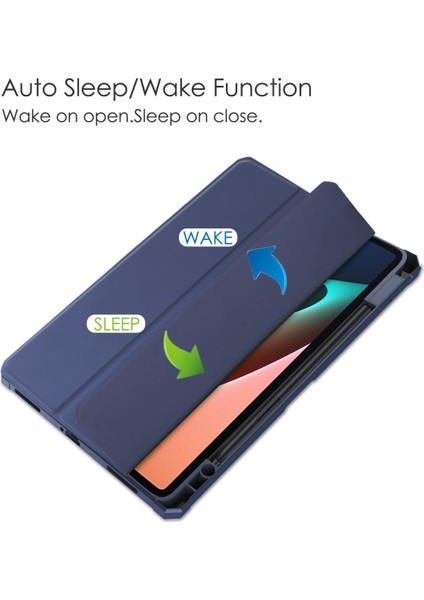 Mi Pad 5 11,0 Inç Için, Akıllı Ince Üç Katlı Stand ve Kalem Tutacağı Otomatik Uyutma/uyandırma Kapağı, Mi Pad 5 Pro 5g 2021 Için Şeffaf Şeffaf Arka Kapak - Koyu Mavi (Yurt Dışından) fırsatları