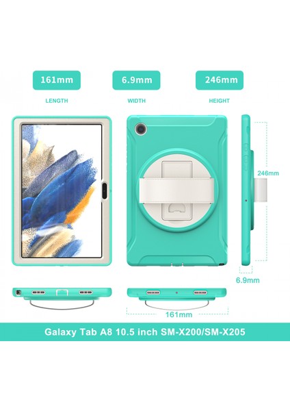 Samsung Tab A8 10.5 Inç Koruyucu Kapak X200/X205 Üç Geçirmez Tablet Her Şey Dahil Dönen Koruyucu Kapak Mavi (Yurt Dışından) fırsatları