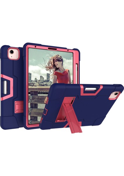iPad Air 4 Için 10.9" 2020 Kılıf, Çocuk Dostu Ağır Hizmet Darbeye Dayanıklı Sağlam Kapak, 2020 Çıkışı Için Dahili Kalemlik Standı Apple iPad Air 4 10.9" (Lacivert + Gül Kırmızısı) (Yurt Dışından)