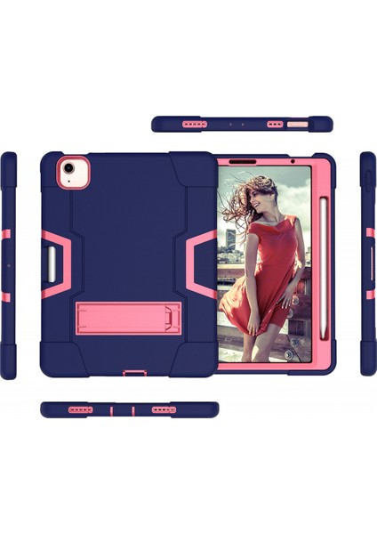 iPad Air 4 Için 10.9" 2020 Kılıf, Çocuk Dostu Ağır Hizmet Darbeye Dayanıklı Sağlam Kapak, 2020 Çıkışı Için Dahili Kalemlik Standı Apple iPad Air 4 10.9" (Lacivert + Gül Kırmızısı) (Yurt Dışından) fiyatları