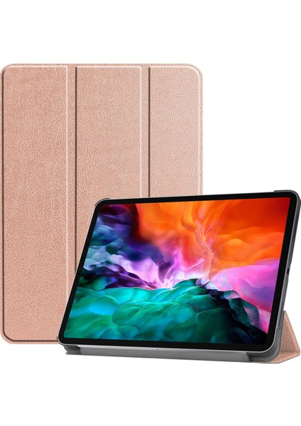 iPad Pro 12.9 Inç Kapak 2021 5. Nesil Için, Ultra Ince Üç Katlı Stand Kapağı [otomatik Uyutma/uyandırma] iPad Pro 12.9 2021 Yumuşak Tpu Arka Kapak - Pembe Altın (Yurt Dışından)