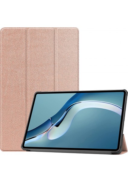 Huawei Matepad Pro 12.6 2021 Tablet Kılıfı Için Hafif Üç Katlı Stand Pc Sert Arka Kapak Kapak Tam Vücut Sağlam Darbeye Dayanıklı Kapak(Renk: Gül Altın) (Yurt Dışından)