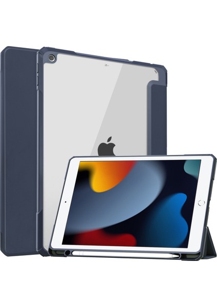 iPad 9./8./7. Nesil (2021/2020/2019) 10.2" Için - [dahili Kalemlik] Şeffaf Sırtlı Darbeye Dayanıklı Kılıf, Otomatik Uyku Uyandırma, Koyu Mavi (Yurt Dışından)