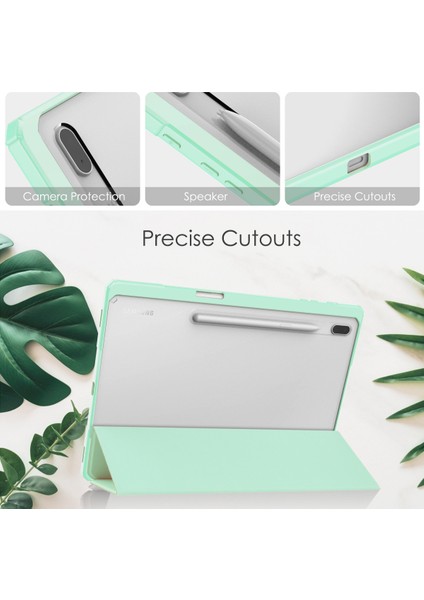 Samsung Galaxy Tab S8+ 12.4 2022 (SM-X800/X806) / Tab S7 Fe 12.4-Inch 2021 / Tab S7 Plus 12.4 2020 Için S Pen Standlı, Otomatik Uyandırmalı Şeffaf Tablet Arkası, Nane Yeşili (Yurt Dışından) modelleri