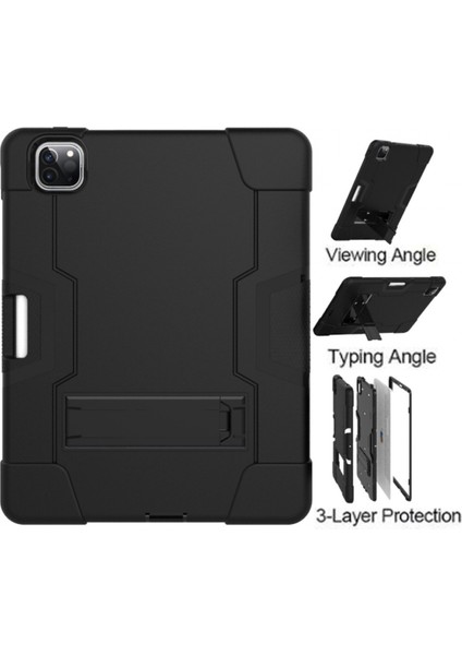 iPad Pro 11 2020 Için, Hibrit Ağır Hizmet Tipi Üç Katmanlı Tam Gövde Darbeye Dayanıklı Sağlam Kılıf ve iPad Pro 11 2020 Için Standlı 11 Inç (Siyah) (Yurt Dışından) modelleri