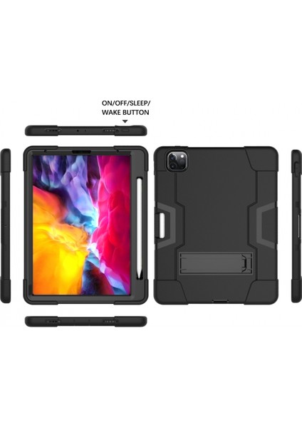 iPad Pro 11 2020 Için, Hibrit Ağır Hizmet Tipi Üç Katmanlı Tam Gövde Darbeye Dayanıklı Sağlam Kılıf ve iPad Pro 11 2020 Için Standlı 11 Inç (Siyah) (Yurt Dışından) fırsatları