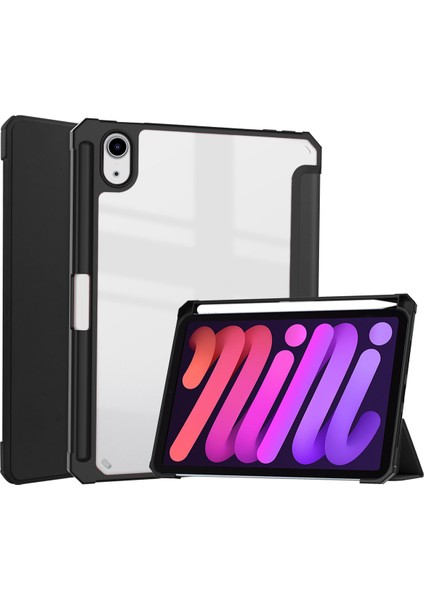 iPad Mini 6 Kılıf Için, iPad Mini 6. Nesil Kılıf 8.3", Kalem Tutuculu, Touch Id/ipencil Şarj Desteği, Şeffaf Sert Sırtlı, Siyah (Yurt Dışından)