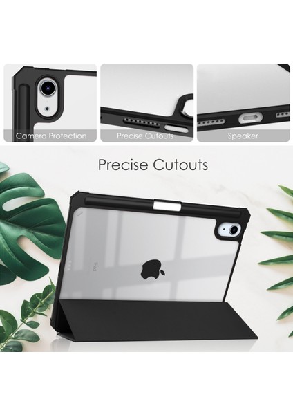 iPad Mini 6 Kılıf Için, iPad Mini 6. Nesil Kılıf 8.3", Kalem Tutuculu, Touch Id/ipencil Şarj Desteği, Şeffaf Sert Sırtlı, Siyah (Yurt Dışından)
