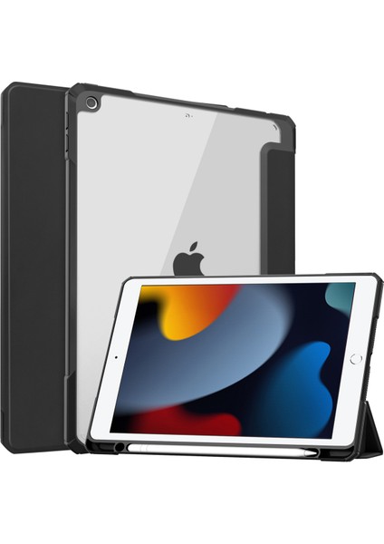 iPad 9./8./7. Nesil (2021/2020/2019) 10.2" - [dahili Kalemlik] Şeffaf Şeffaf Sırtlı Darbeye Dayanıklı Kapak, Otomatik Uykudan Uyanma, Siyah (Yurt Dışından)