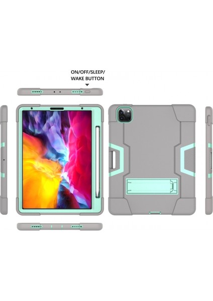 iPad Pro 11 2020 Için, Hibrit Ağır Hizmet Tipi Üç Katmanlı Tam Gövde Darbeye Dayanıklı Sağlam Kılıf ve iPad Pro 11 2020 Için Standlı 11 Inç (Gri) (Yurt Dışından) fırsatları