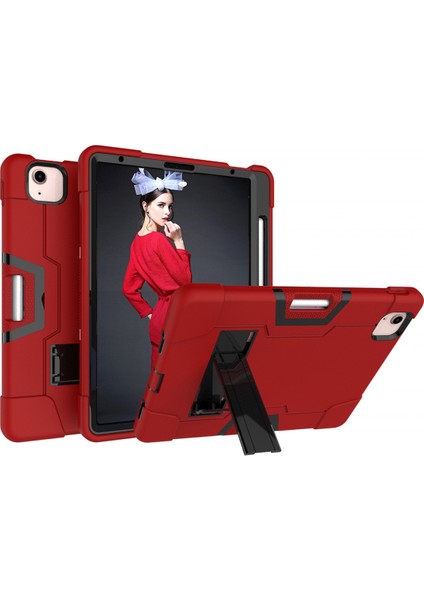iPad Air 4 10.9" 2020 Için Kılıf, Çocuk Dostu Ağır Hizmet Darbeye Dayanıklı Sağlam Kılıf ve 2020 Için Çıkan Apple iPad Air 4 10.9"(Kırmızı+Siyah) Için Yerleşik Kalemlik Standlı (Yurt Dışından)