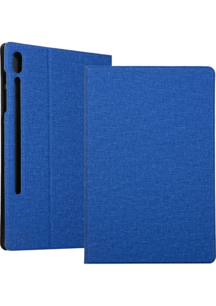 Samsung Galaxy Tab S7 PLUST970 Için Düz Deri Kılıf SM-T975 Yumuşak Kabuk Tpu Kapak Mavi (Kumaş Dokusu) (Yurt Dışından)