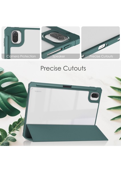 Mi Pad 5 11.0 Inç Için, Akıllı Ince Üç Katlı Stand, Kalem Tutuculu Otomatik Uyutma/uyandırma Kapağı, Mi Pad 5 Pro 5g 2021 Için Şeffaf Şeffaf Arka Kapak - Yeşil (Yurt Dışından) fiyatları