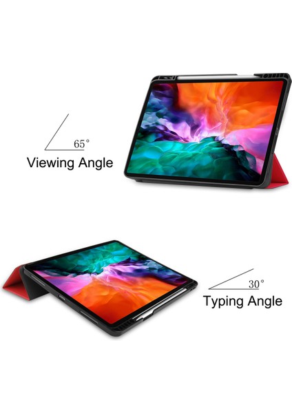 2021 5. Nesil iPad Pro 12.9" Kılıf, Otomatik Uyandırma/uyku Kapağı, Kalem Tutuculu Kapak, Ince Yumuşak Tpu Arka Akıllı Üç Katlı Stand (Kırmızı) (Yurt Dışından) fiyatları