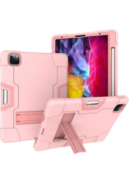 iPad Pro 11 2020 Için, Hibrit Ağır Hizmet Tipi Üç Katmanlı Tam Gövde Darbeye Dayanıklı Sağlam Kılıf ve iPad Pro 11 2020 Için Standlı 11 Inç (Rose Gold) (Yurt Dışından)