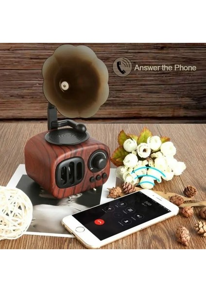 Retro Bluetooth Uyumlu Hoparlör Tf Yuvası Taşınabilir Şarj ile Taşınabilir Mini Kablosuz Gramofon Hoparlör (Yurt Dışından)