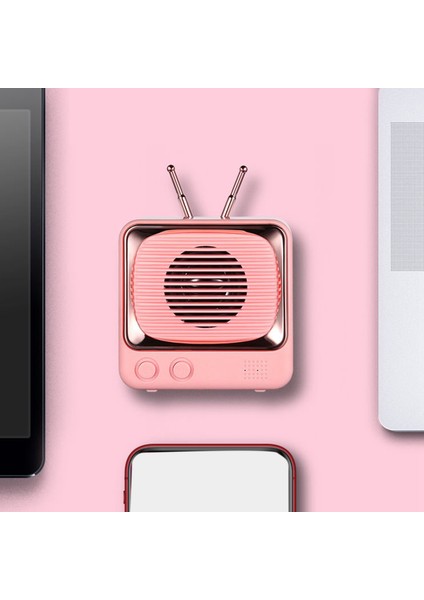 Pembe Retro Taşınabilir Kablosuz Bluetooth Hoparlör Yaratıcı Hediye Sevimli Tv Mini Bluetooth Hoparlör (Yurt Dışından)